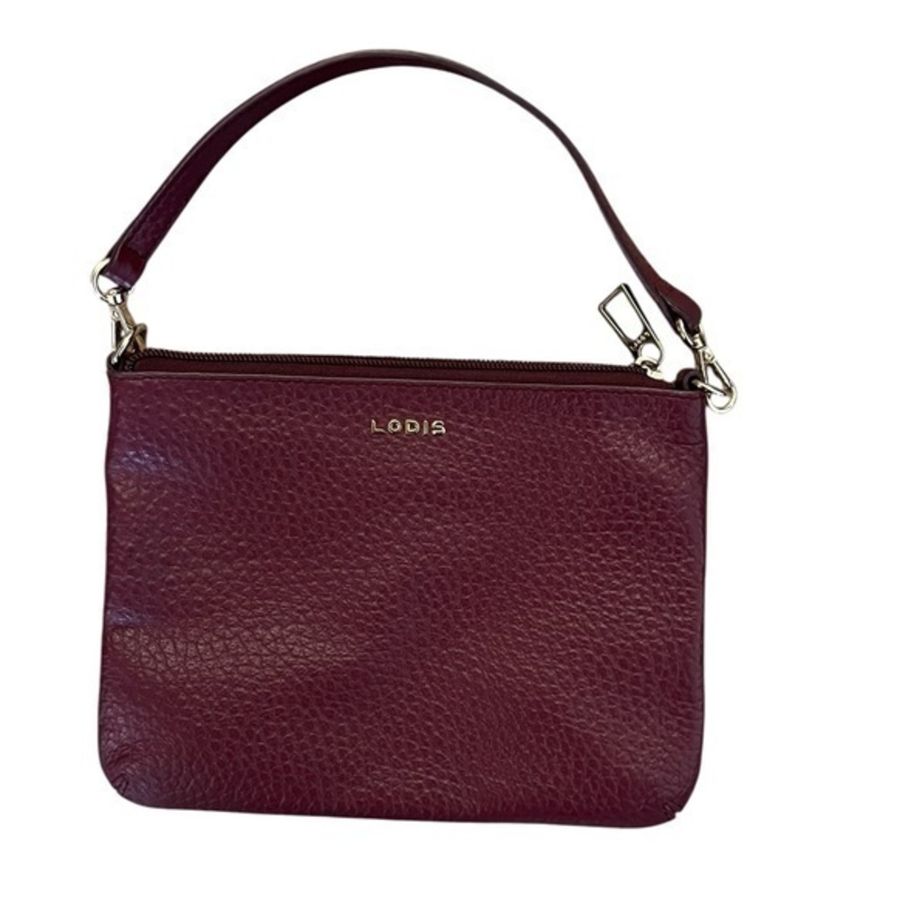 Lodis Burgundy/Wine Pebbled Leather Zipper Pouch/ Wristlet / Mini Bag